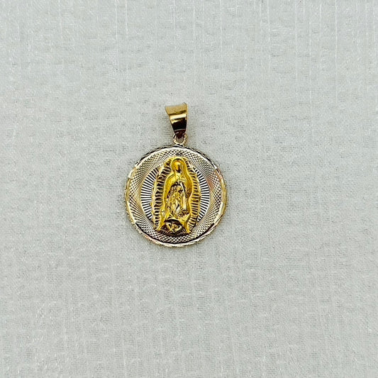 G372P 14K Gold Virgin Mary Pendant 28mmx 20mm