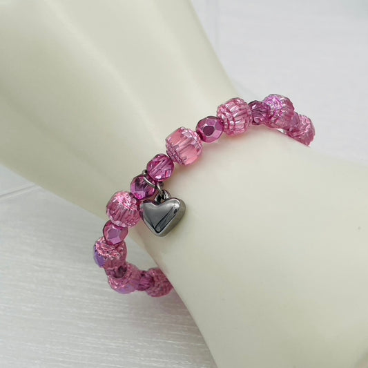 SS1544 Pink Bracelet W/ Heart 7" Final sale