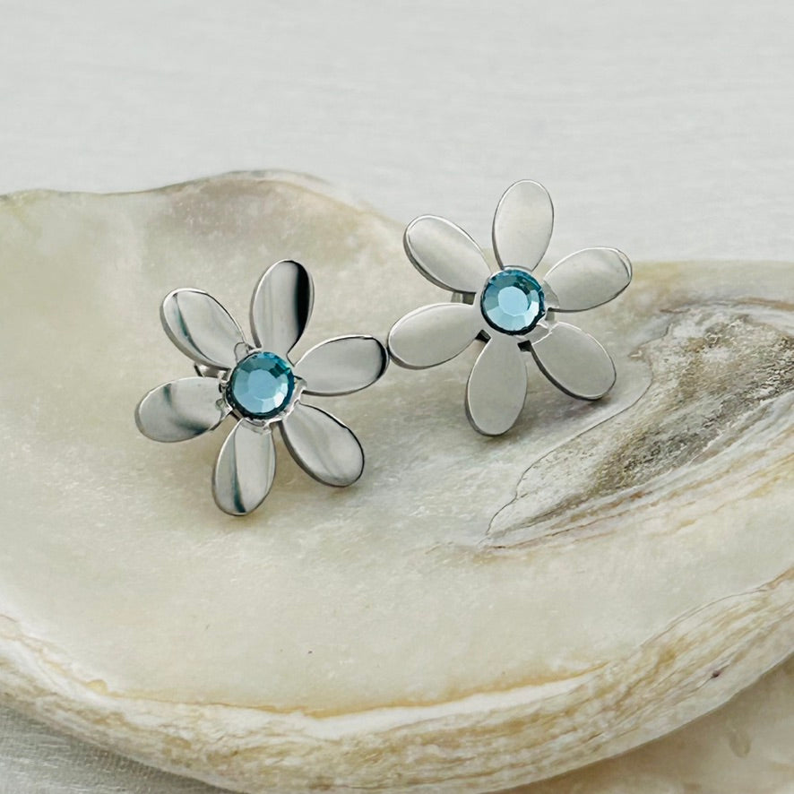 SS1096 Aqua Flower Earrings