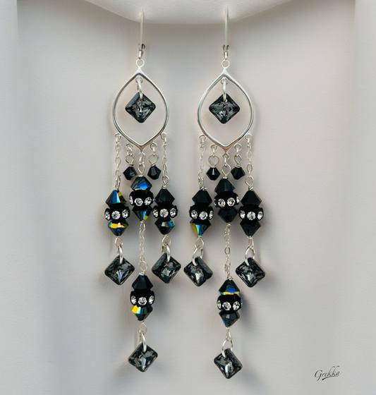 C1087ER SW Black Earrings 95mm. Long