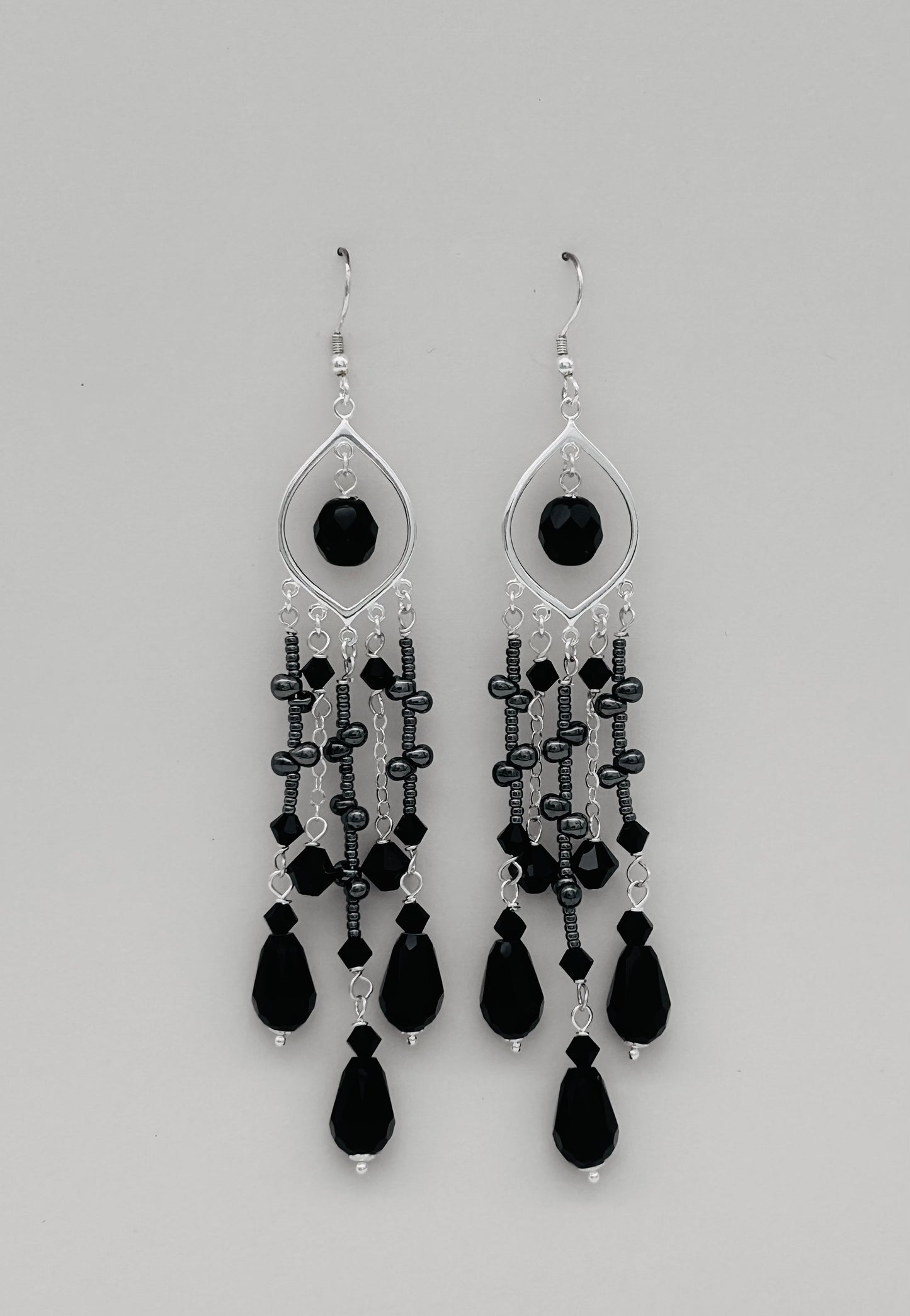 C1027ER Black Earrings 4" Long