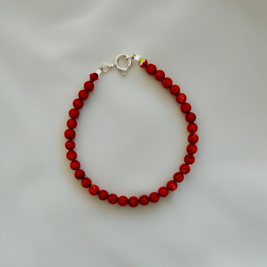 CH859BL Red Dyed Bamboo Coral  6" Bracelet