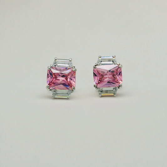 Z312 Princess Cut Earrings Pink 15mm. x 10mm.