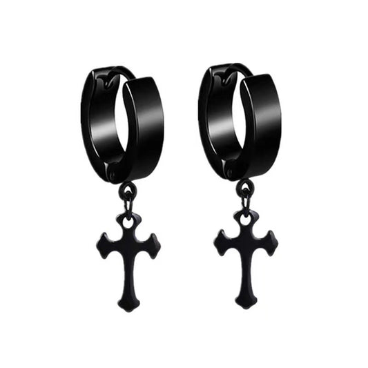 SS1212 Black Cross Huggie Earrings