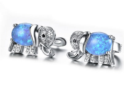 ST1736 Elephant Earrings Blue Opal