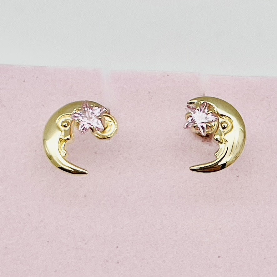 G221 14K Gold Moon & Star Earrings