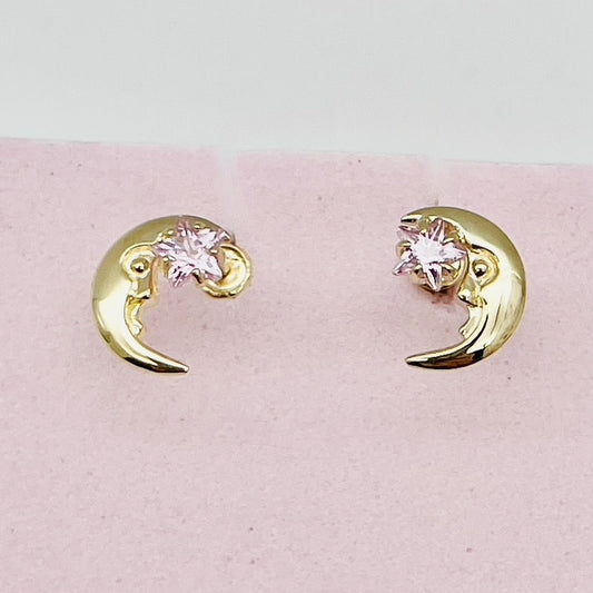 G221 14K Gold Moon & Star Earrings