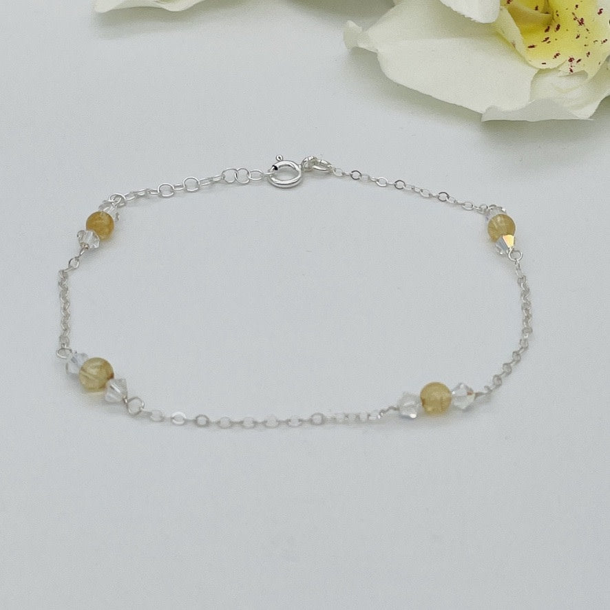 ST1375 Citrine Anklet 10"