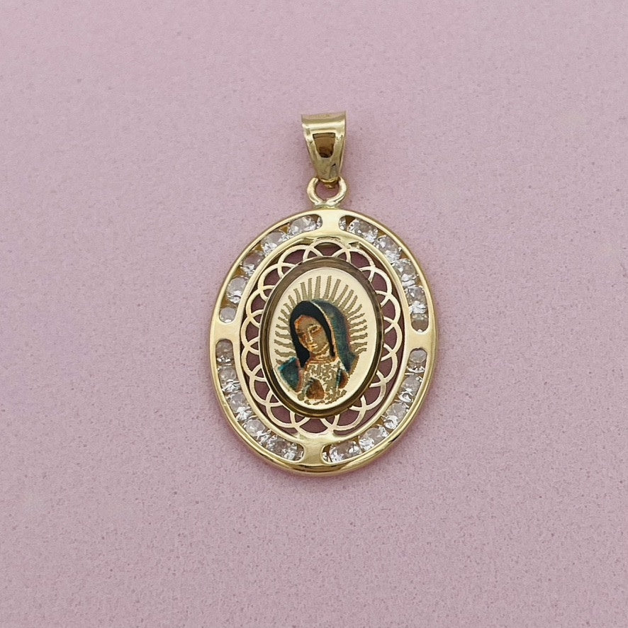 G164P 14K Gold Virgin Mary Pendant 25mm