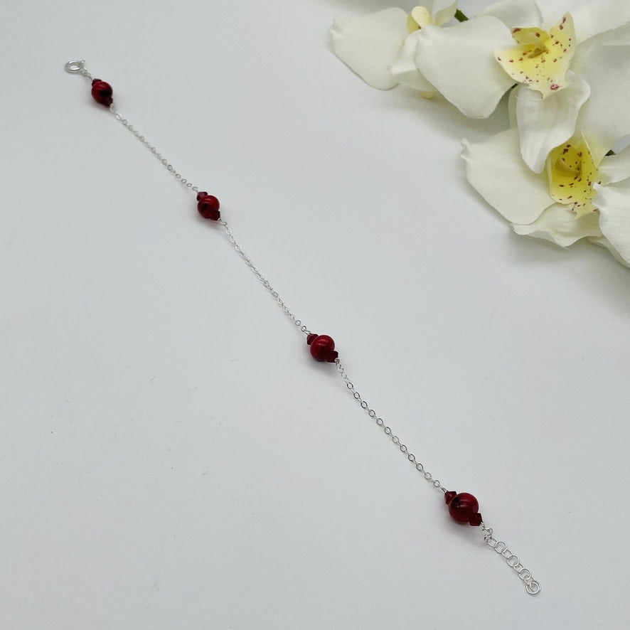 St1549  10.5 Red Dyed Bamboo Coral Anklet