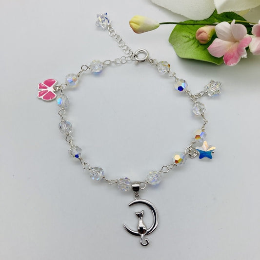 C1265BL SW Cat In The Moon Bracelet