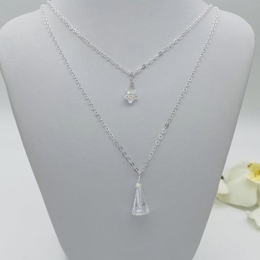 C998NL Clear AB Bell & Star Double Necklace 20"