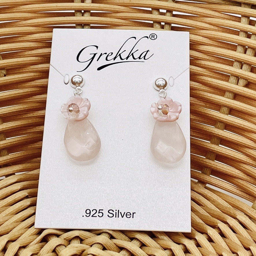 ST1569  Rose Quartz W/ Flower Earrings