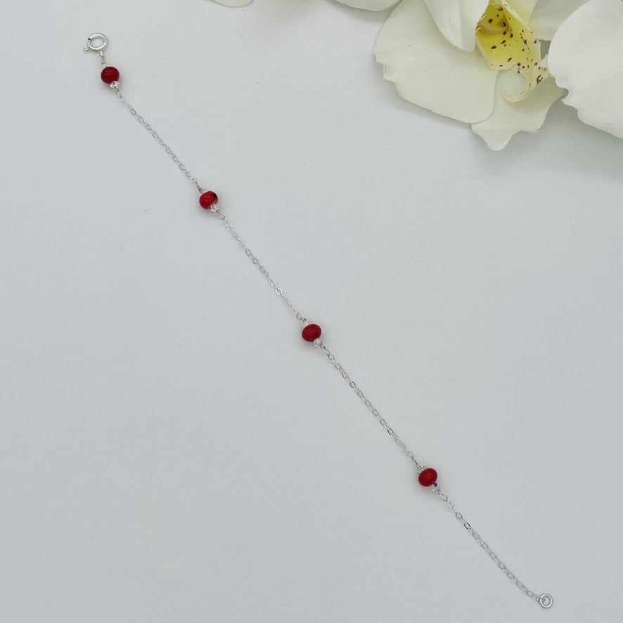 ST1560 Dyed Red Bamboo Coral Anklet 9"