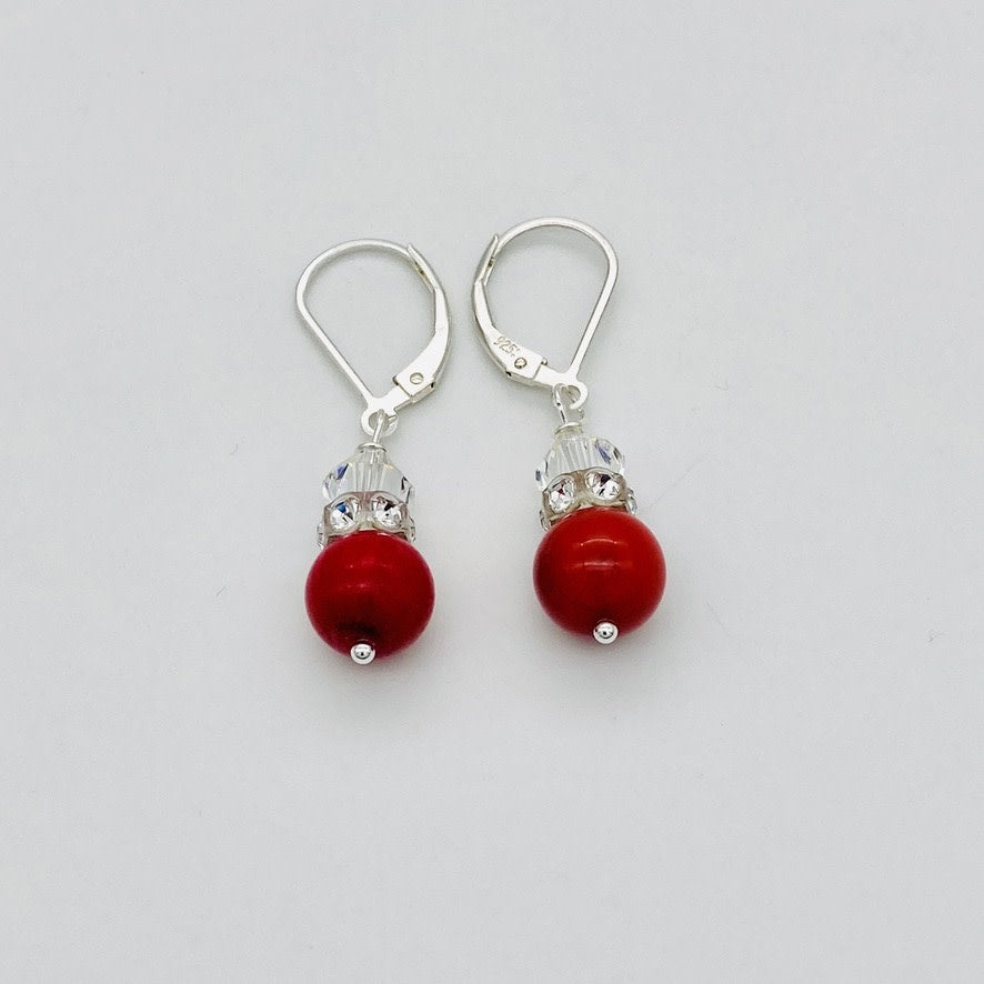 ST1346ER Red Dyed Bamboo Coral Earrings