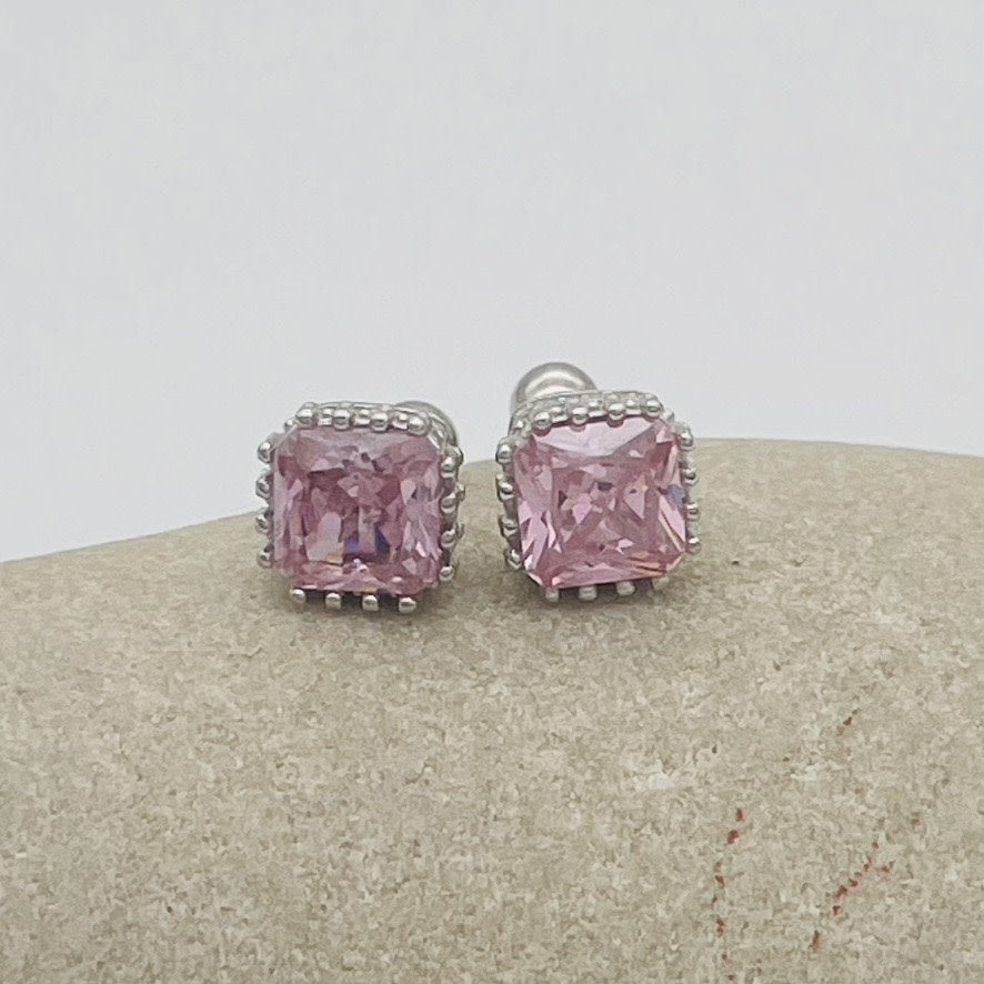 Z1633 Pink Square Earrings