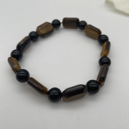 ST981BL Tiger Eye and Onyx Bracelet 8"