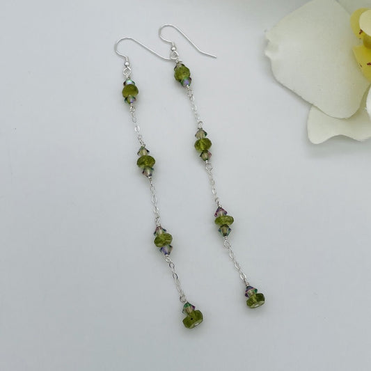 ST1538 Peridot Earrings With European Crystals 4"