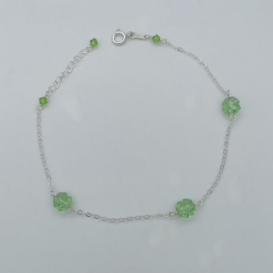 C1324   Green Clovers Anklet 10"