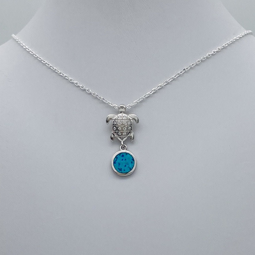 Z1550 Blue Opal Turtle Necklace  18"