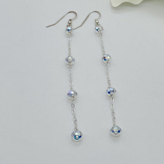 C1255ER Clear AB Earrings 4" Long