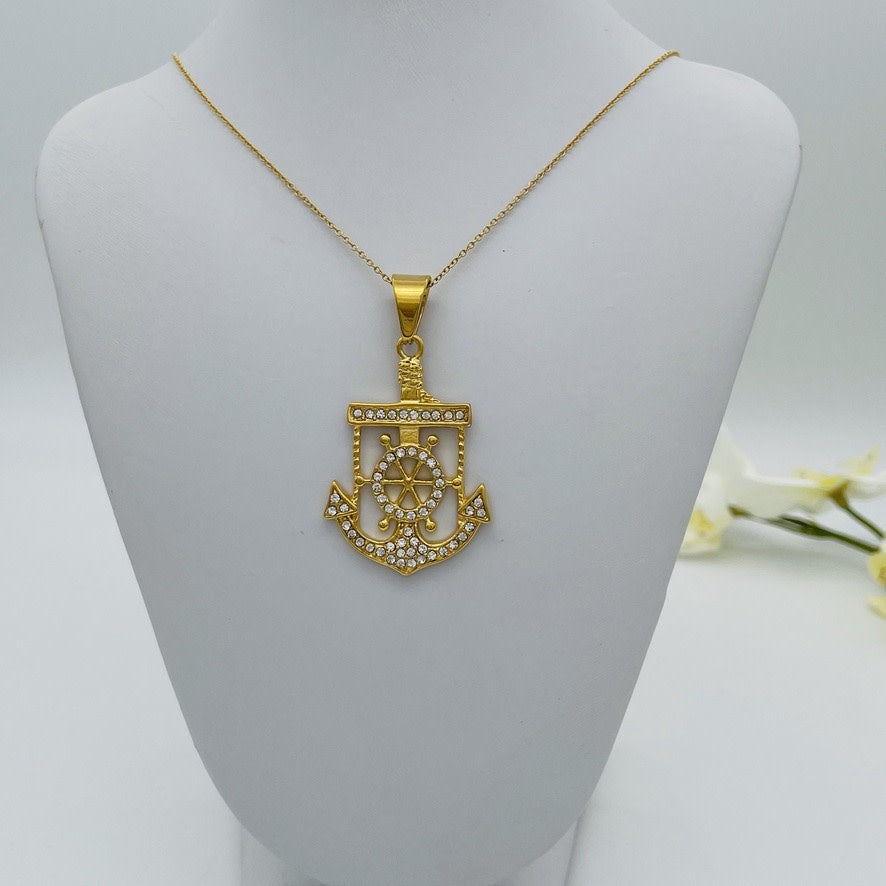 SS1249  26" Gold Plated Anchor Necklace