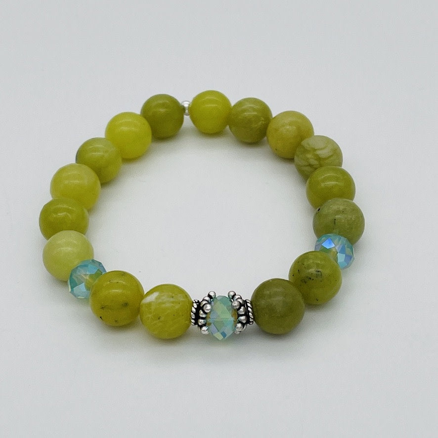 ST1532BL Olive Jade with European Crystals Bracelet