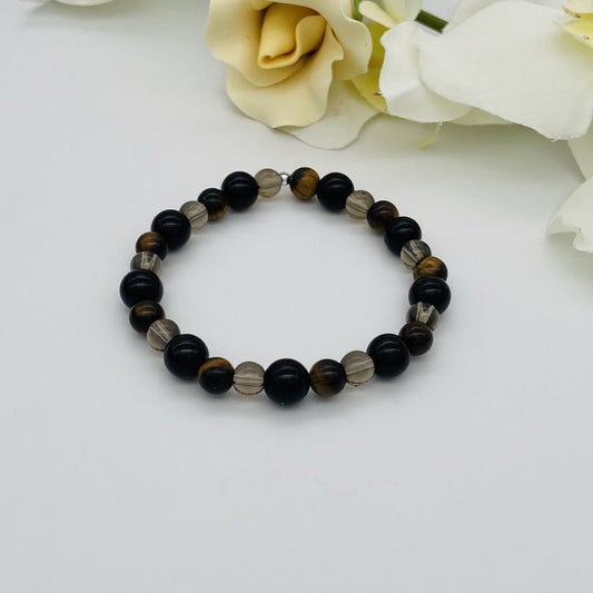 ST1544BL Smoky, Onyx, Tiger Eye Bracelet 7"