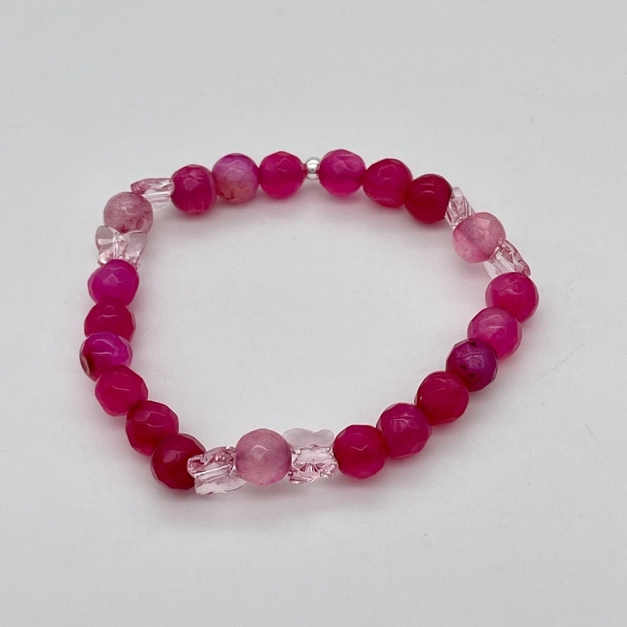 CH937BL Pink Agate With Butterflies Bracelet 6"