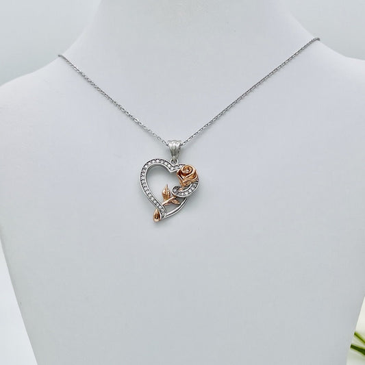 Z1506NL Heart With Rose Necklace 18"