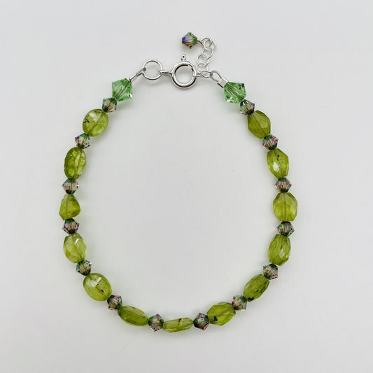 ST1538BL Peridot With European Crystals Bracelet 7"-8"