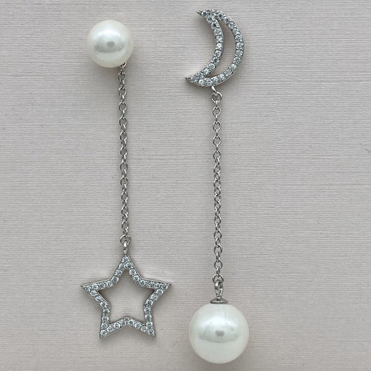 Z1465ER Star & Moon With pearl Earrings