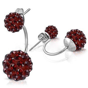 SS928 Garnet Double Side Stud Earrings