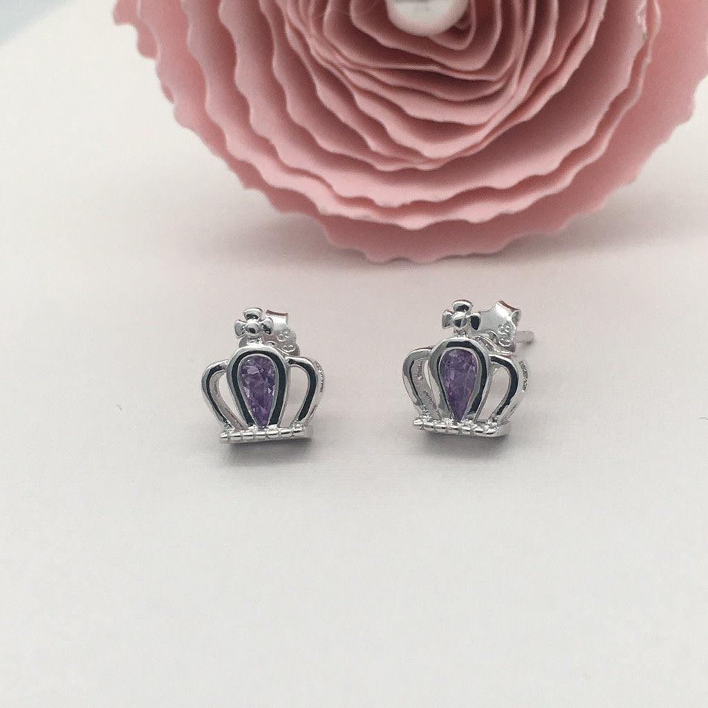 Z1437 Crown  Earrings Purple