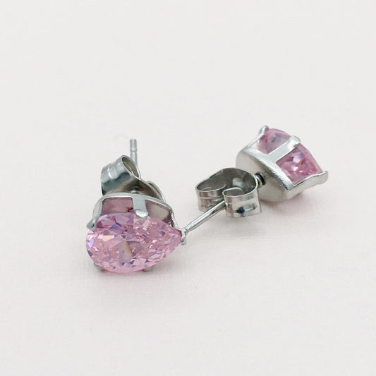 SS950   8X 6 mm. Pink Earrings