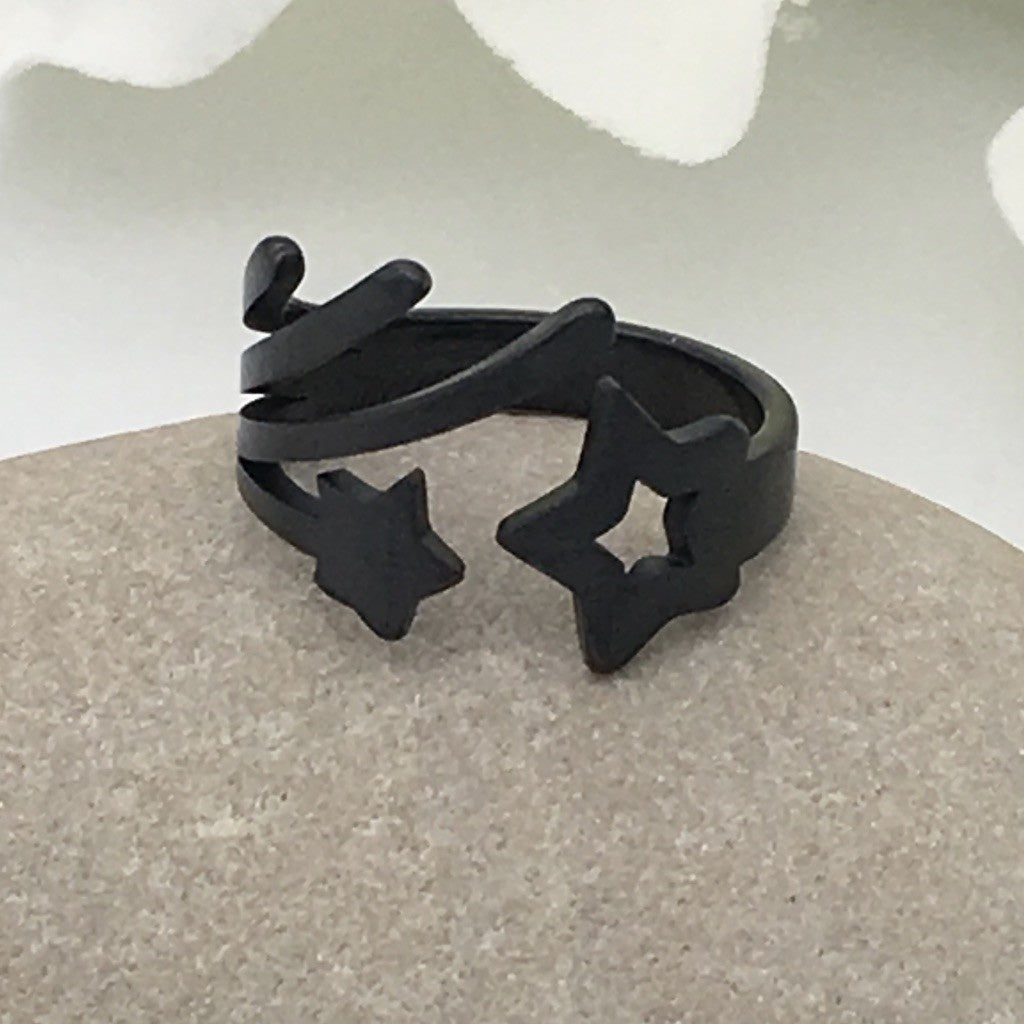 SS1296R Black Plated Star Ring