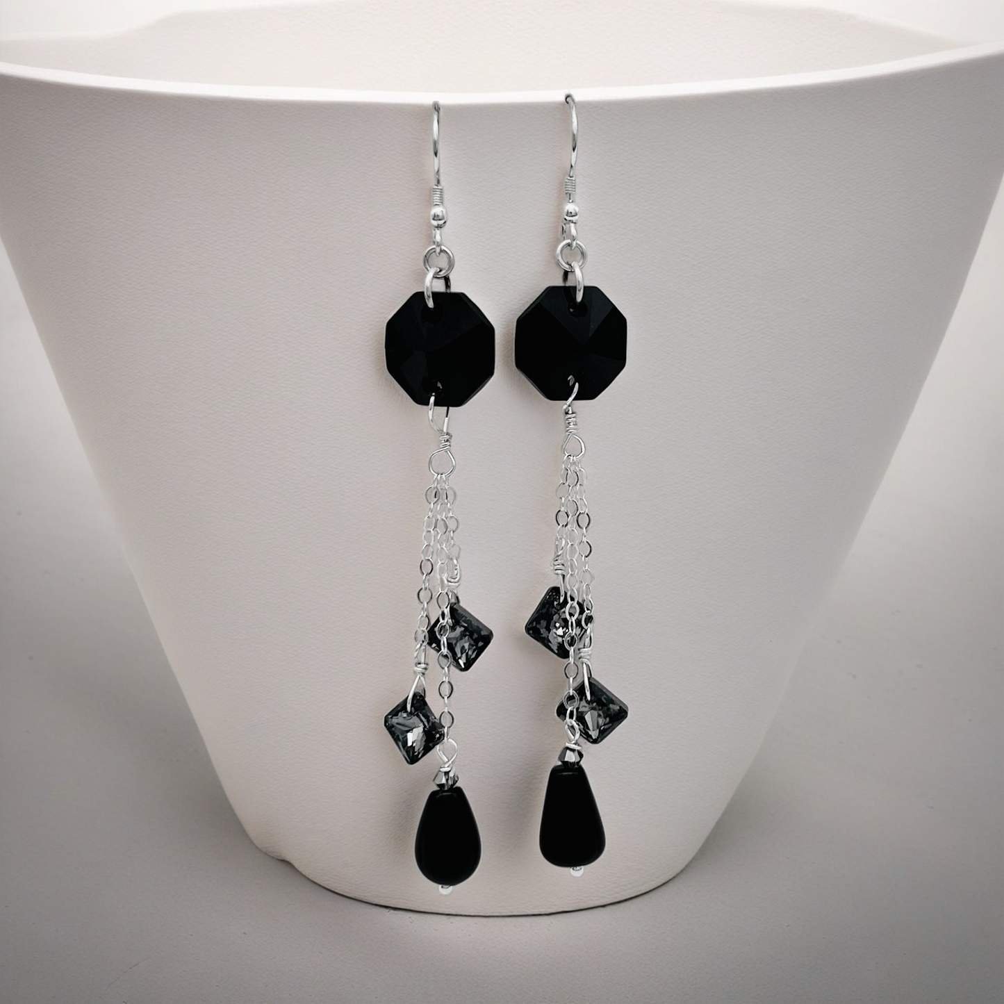 C1454 Earrings Black 3.5" Long