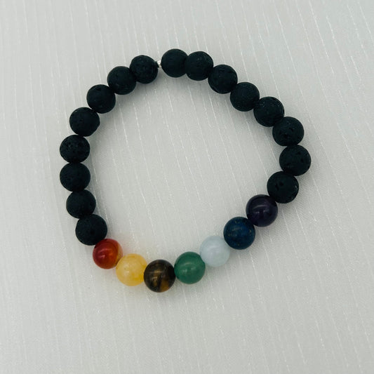 ST1319BL Chakra Bracelet With lava stone 7.5"