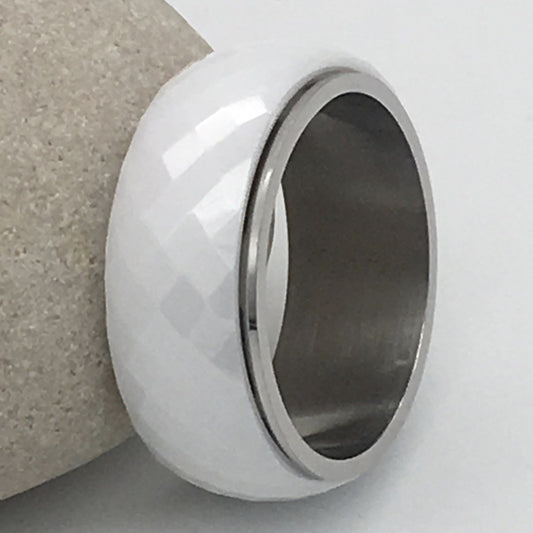 T797 White Ceramic, Tungsten Spinner Ring 9mm.