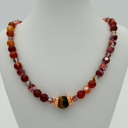 CO12NL Fire Agate and Tiger Eye Necklace 17"