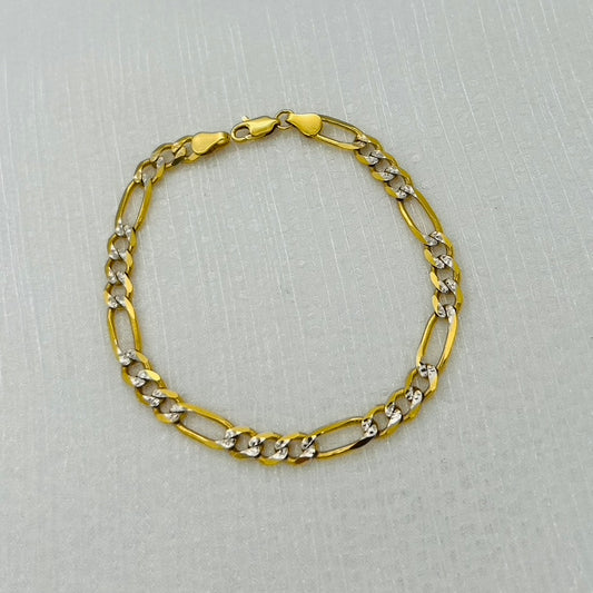 G379BL 14K Gold Figaro Pave Bracelet 6mmx9"