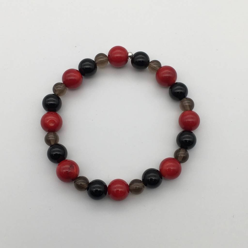 ST1316BL Red Dyed Bamboo Coral, Smoky, Onyx 7"