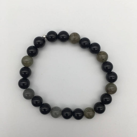 ST1357BL Labradorite, Onyx 7" Bracelet