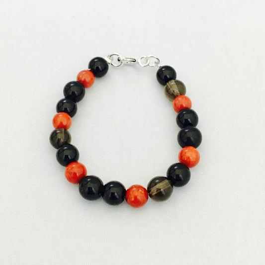 CH854BL Red Dyed Bamboo Coral, Onix 6.5"Bracelet