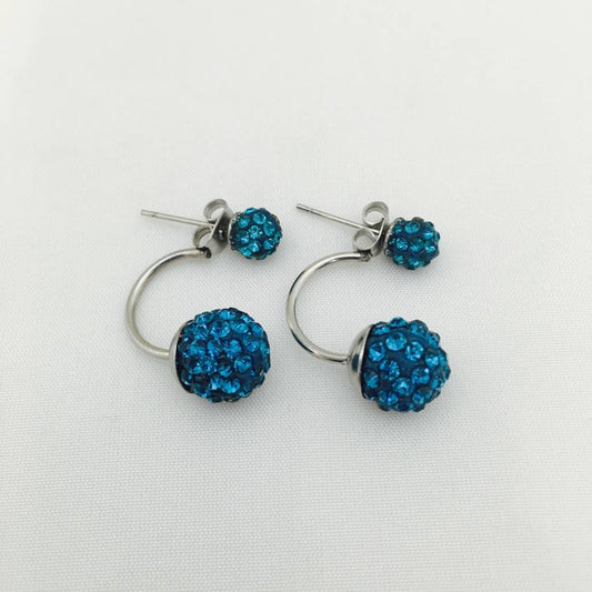 SS928 Blue Zircon Double Side Stud Earrings