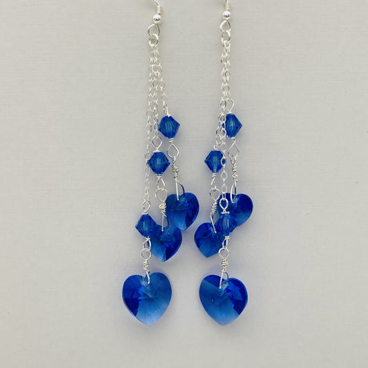 C1244ER SW  Sapphire Hearts Earrings  4"