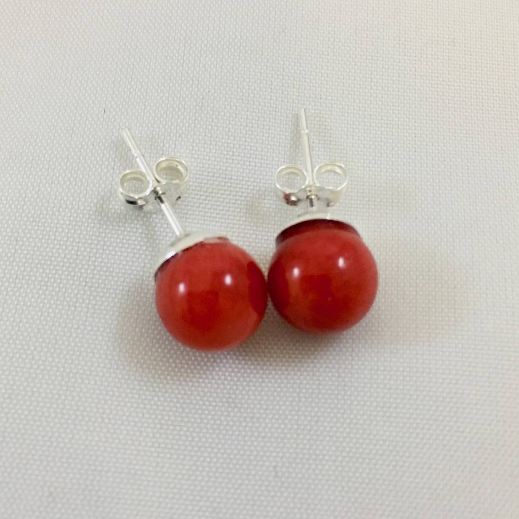 ST1196 8mm. Red Dyed Bamboo Coral Earrings