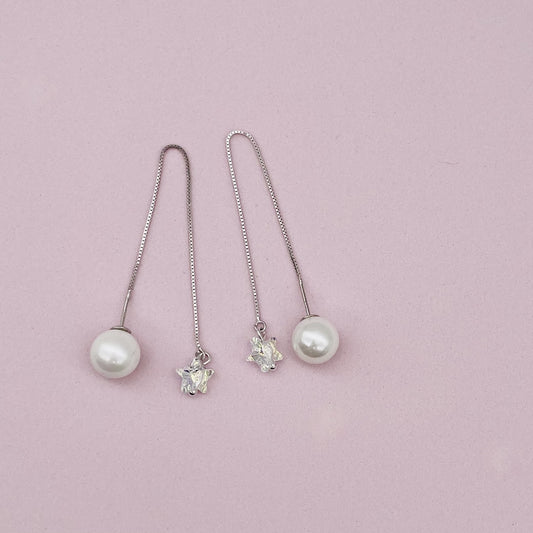 C961ER Pearl and star Thread Earrings