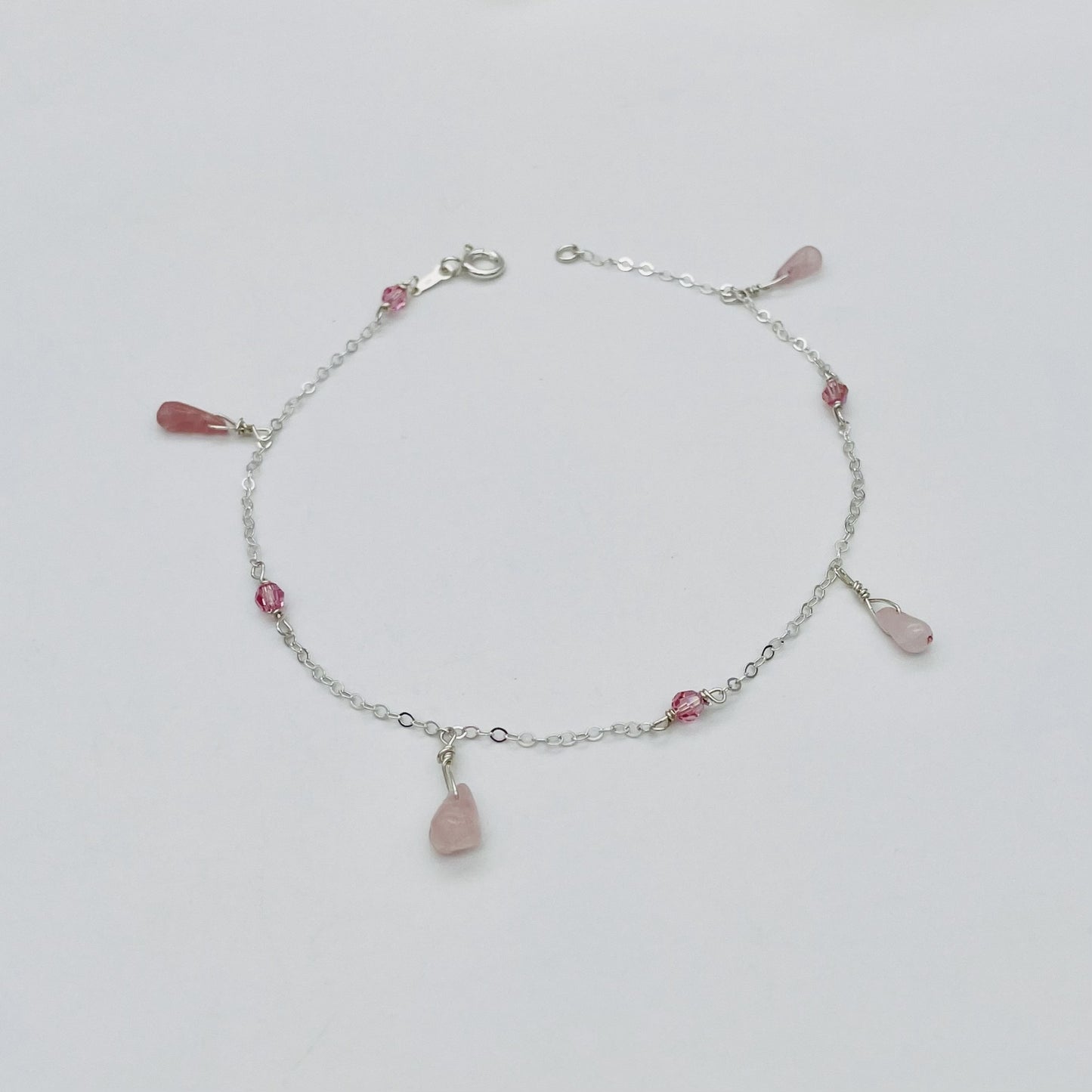 ST1464  Rose Quartz Anklet 10.5"