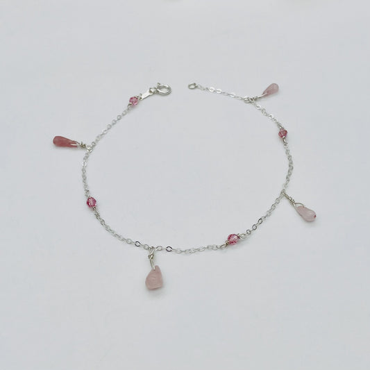 ST1464  Rose Quartz Anklet 10.5"